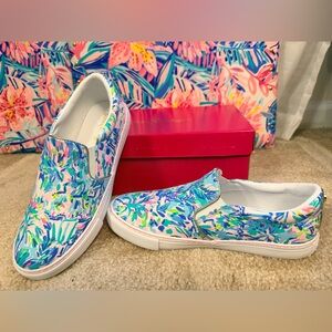 Lilly Pulitzer Julie Sneaker Blue Ibiza Cabana Cocktail Slip-On Shoes